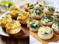 Champiñones rellenos de queso y espinacas, y otros con un relleno cremoso y hierbas. ¡Deliciosos bocados!