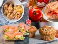 Muffins de avena, tostadas con salmón y huevos, y crumble de manzana son deliciosos desayunos saludables.